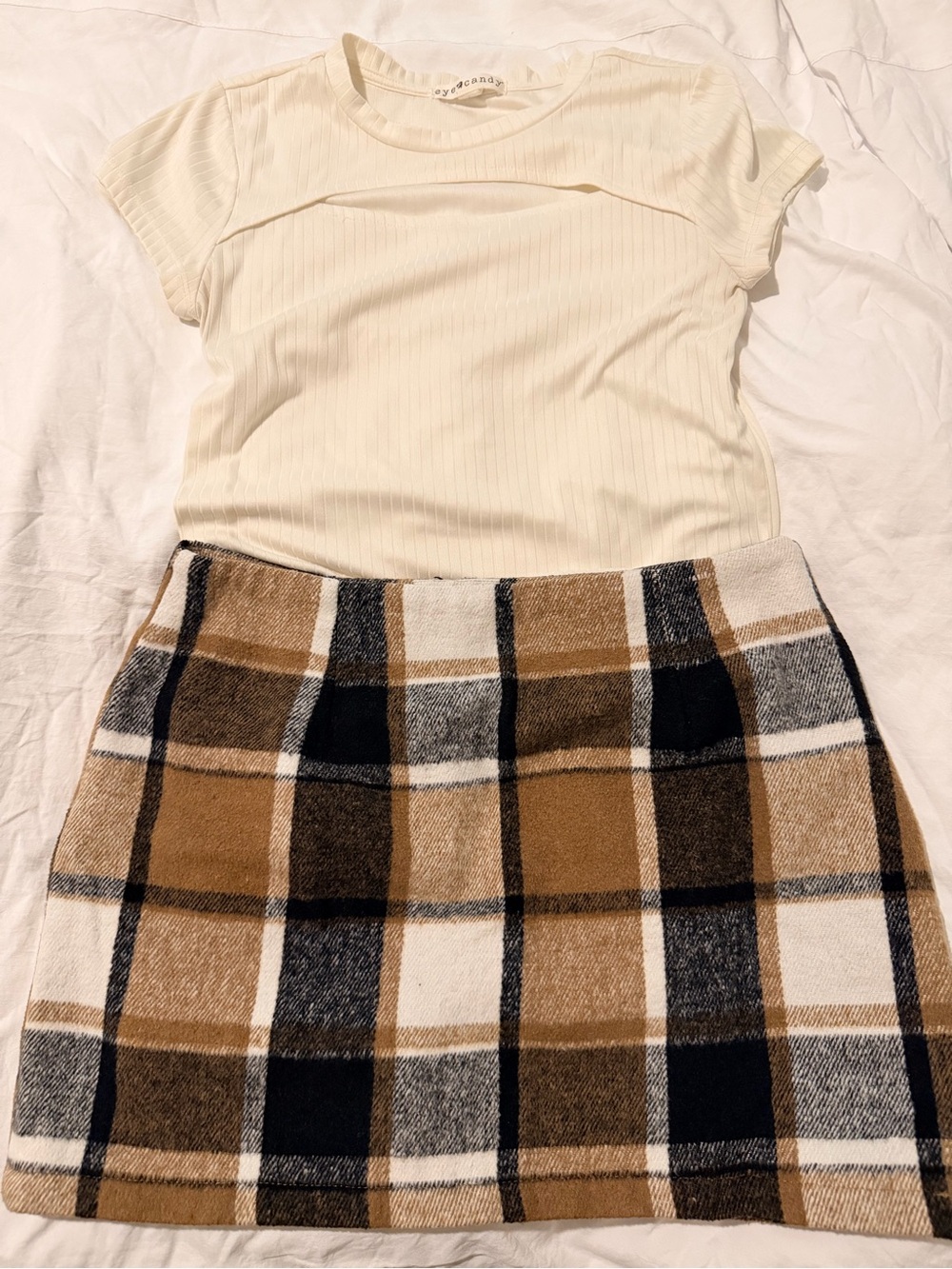 Textured Plaid Mini Skirt in Brown and Black